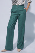 High Waisted Straight Leg Linen Pants - Teal Green