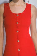 Button Detail Bodycon Dress - Red
