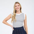 Striped Ruffle Trim Sleeveless Pullover Sweater
