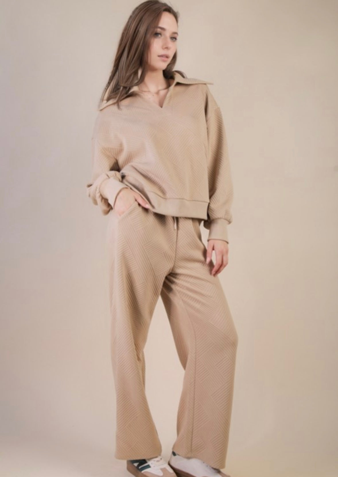 Textured Kit Casual Comfy Top & Pants Set