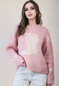 Cowboy Boots Graphic Print Knit Sweater