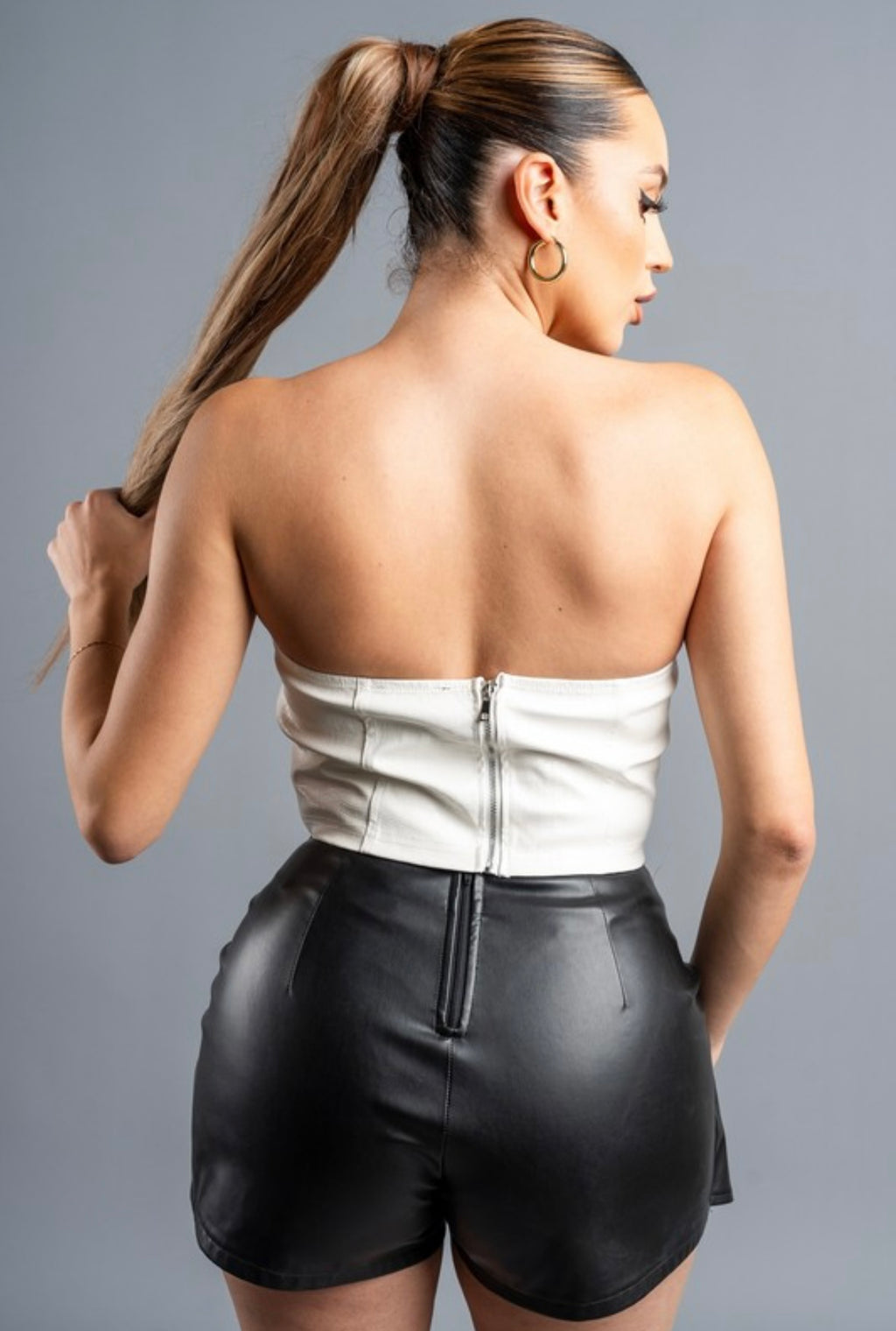 Crocodile Pattern Stretch Faux Leather Bustier Top