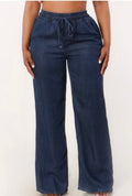 Elastic Waist with Drawstring Denim Wide Leg Pants