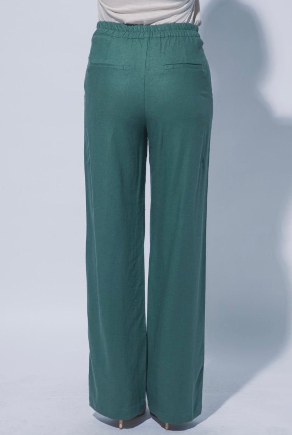 High Waisted Straight Leg Linen Pants - Teal Green