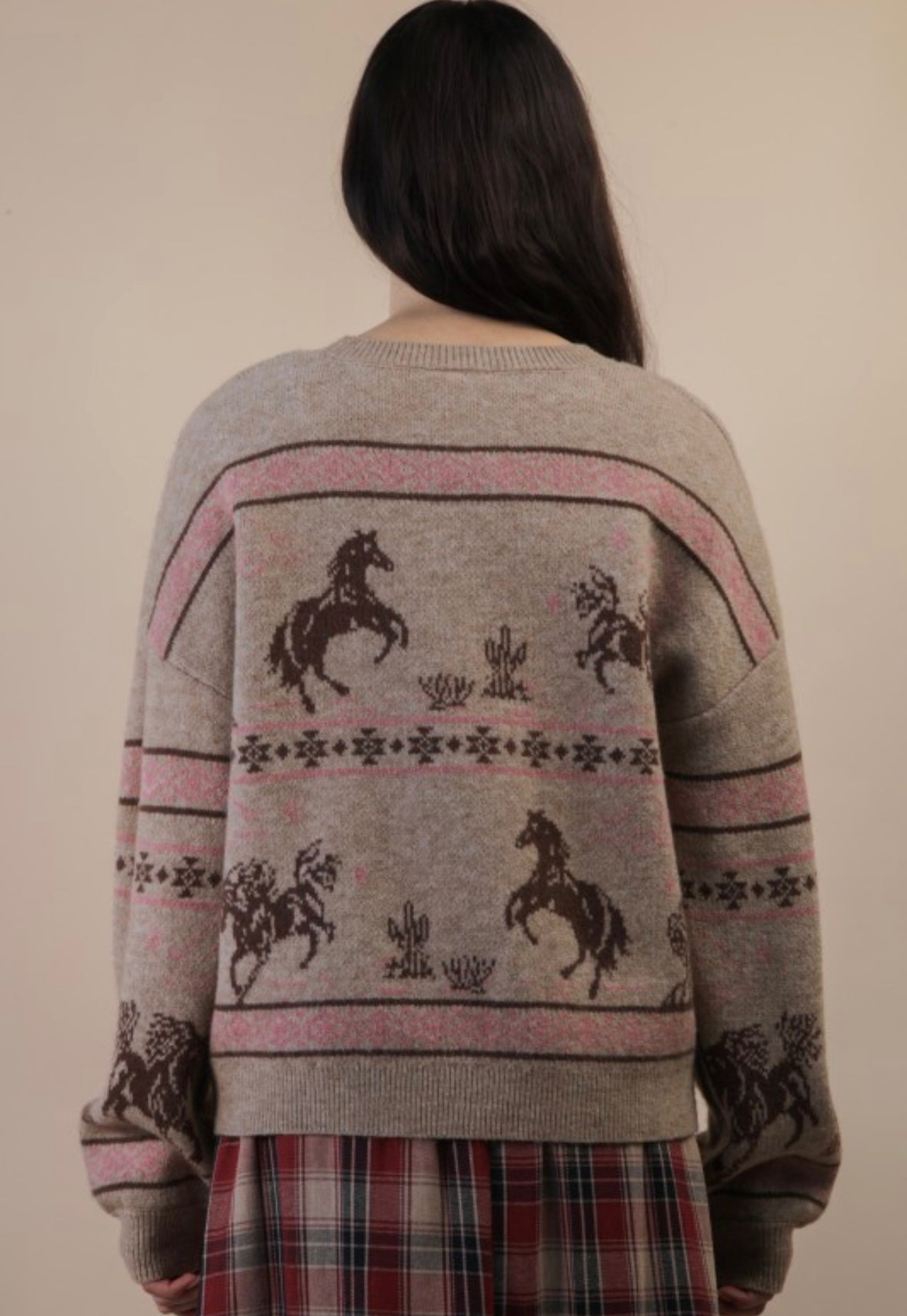 Oversized Western Graphic Knit Sweater Top