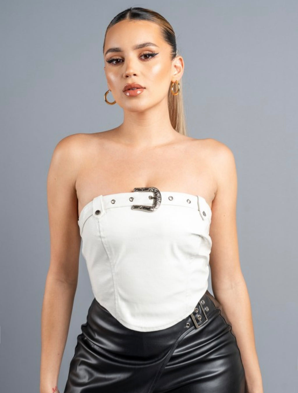 Crocodile Pattern Stretch Faux Leather Bustier Top