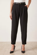 High-waisted pleated trousers with belt