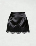 High Waisted Lace Trim Satin Mini Skirt