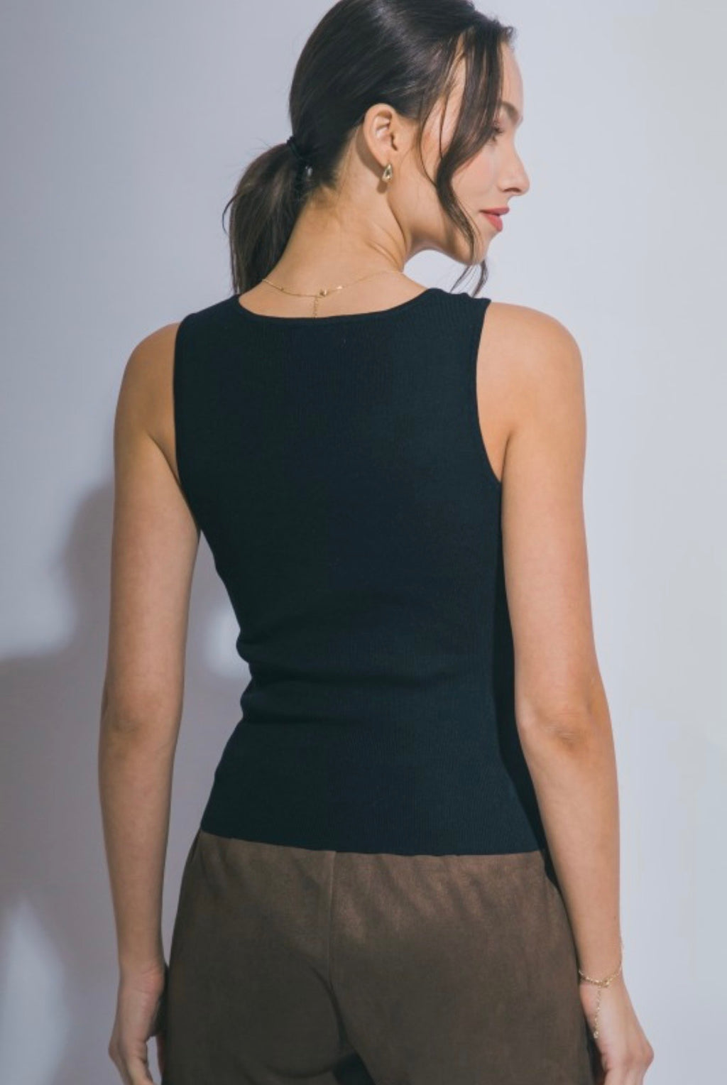 Ribbed Knit Tank Top Black