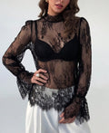 Sheer Lace Bell Sleeve Blouse
