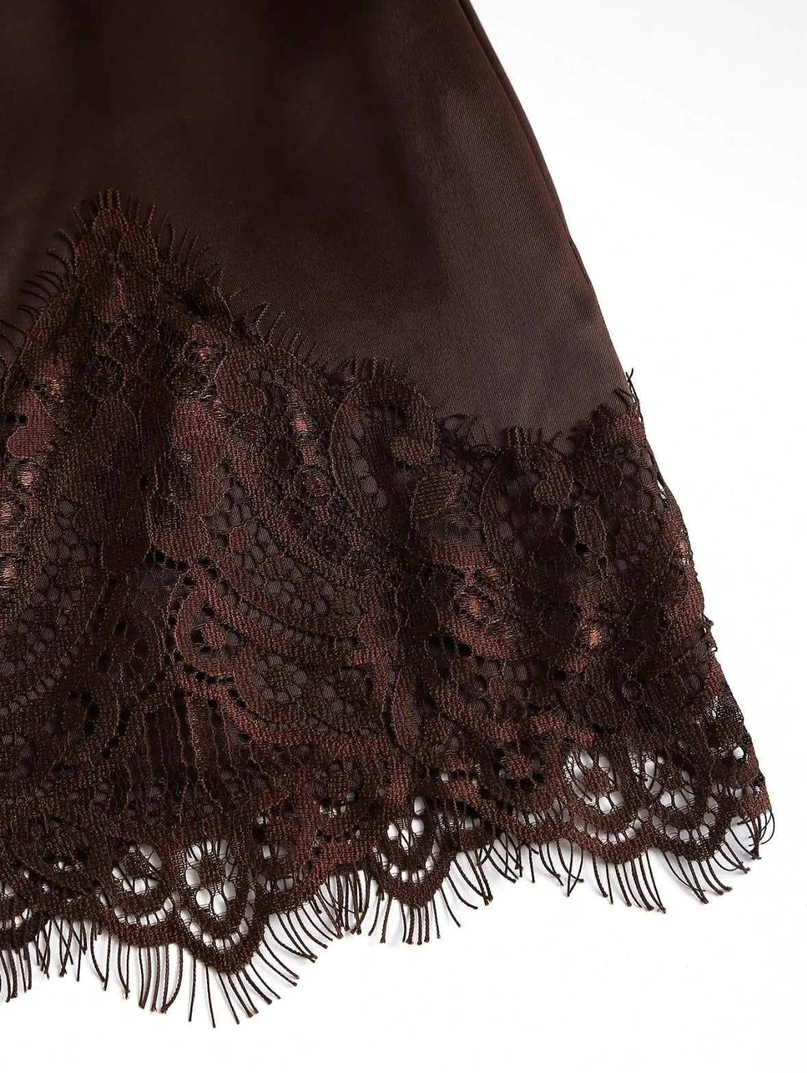 High Waisted Lace Trim Satin Mini Skirt