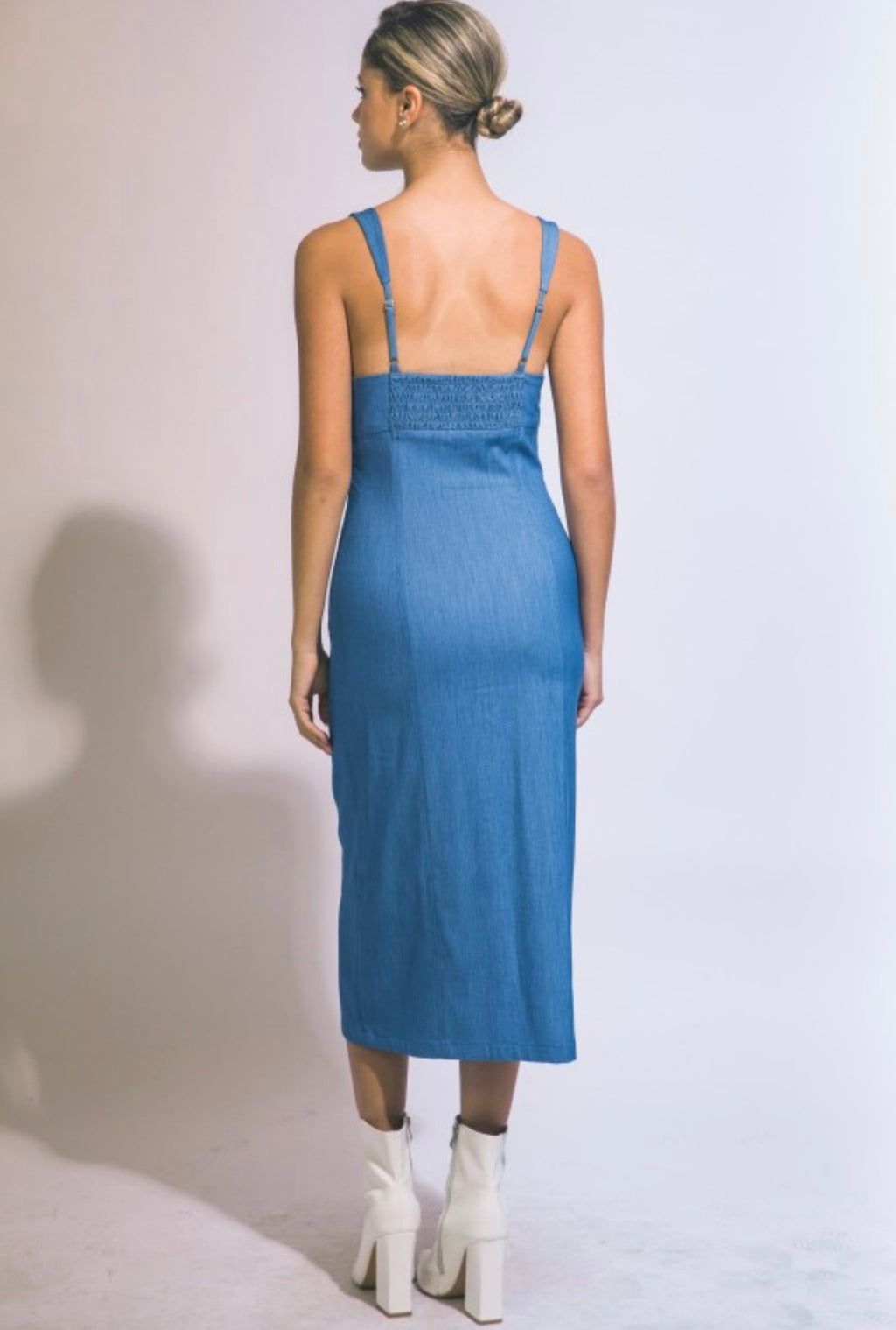 Button Front Midi Dress Blue