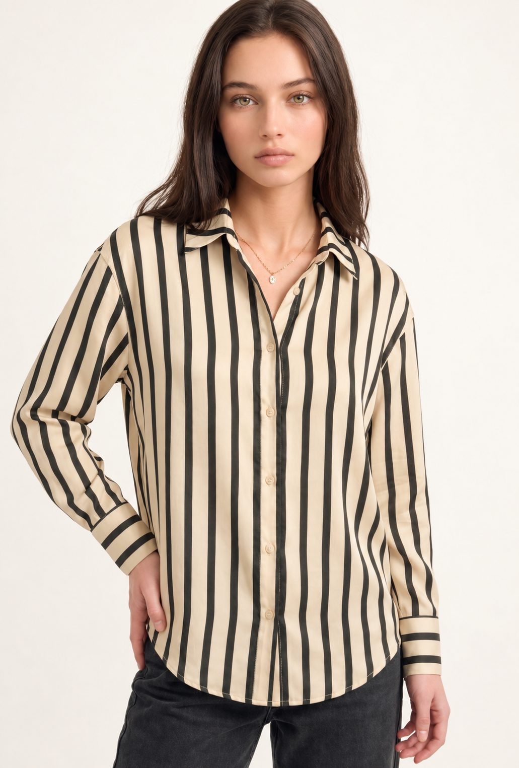 Vertical Striped Satin Shirt
