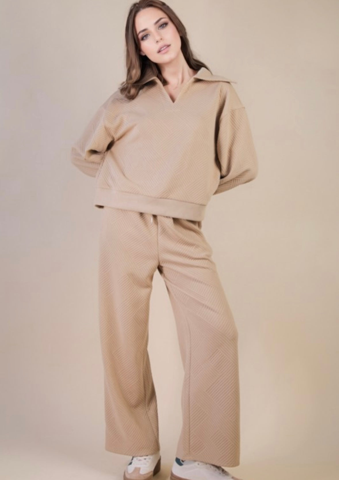 Textured Kit Casual Comfy Top & Pants Set