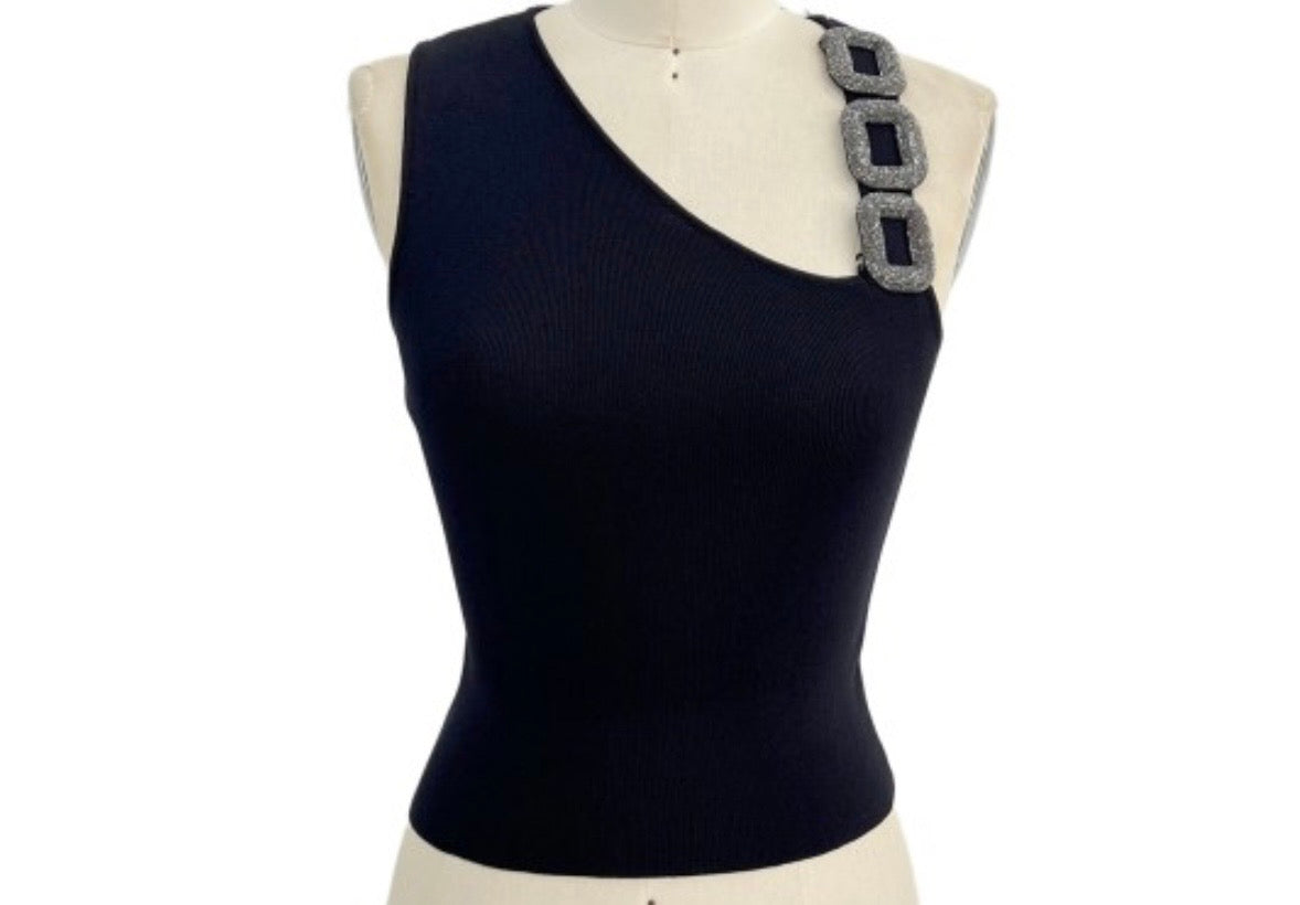 One Shoulder Rhinestone Strap Top