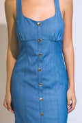 Button Front Midi Dress Blue