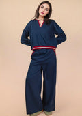Color Block Band Detail Comfy Knit Top & Pants Set