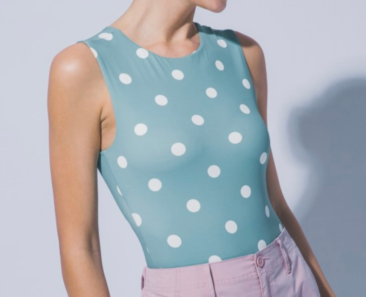 Round Neck Polka Dot Bodysuit - Mint Green