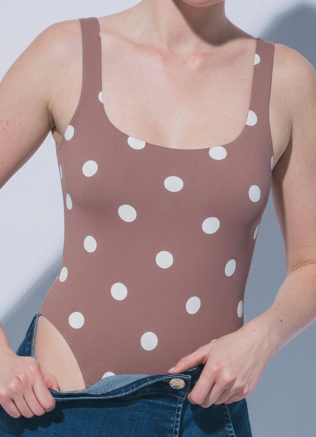 Mocha Square Neck Polka Dot Bodysuit