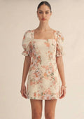 Short Puff Sleeve Square Neck Smock Floral Mini Dress