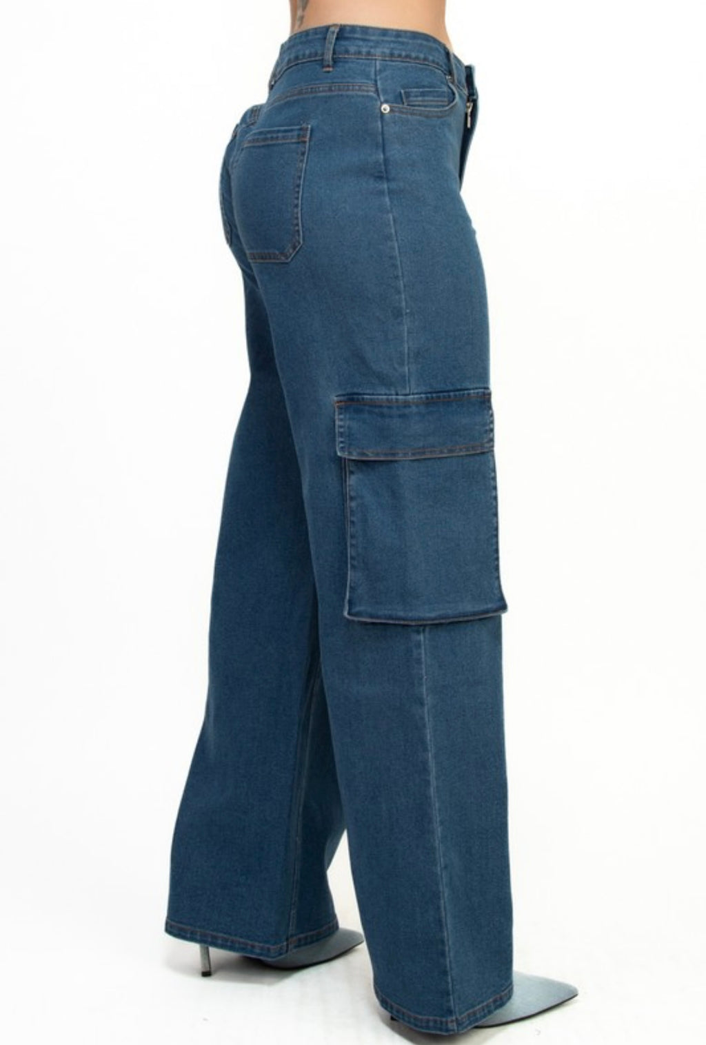 Mid-Rise Cargo Denim Pants