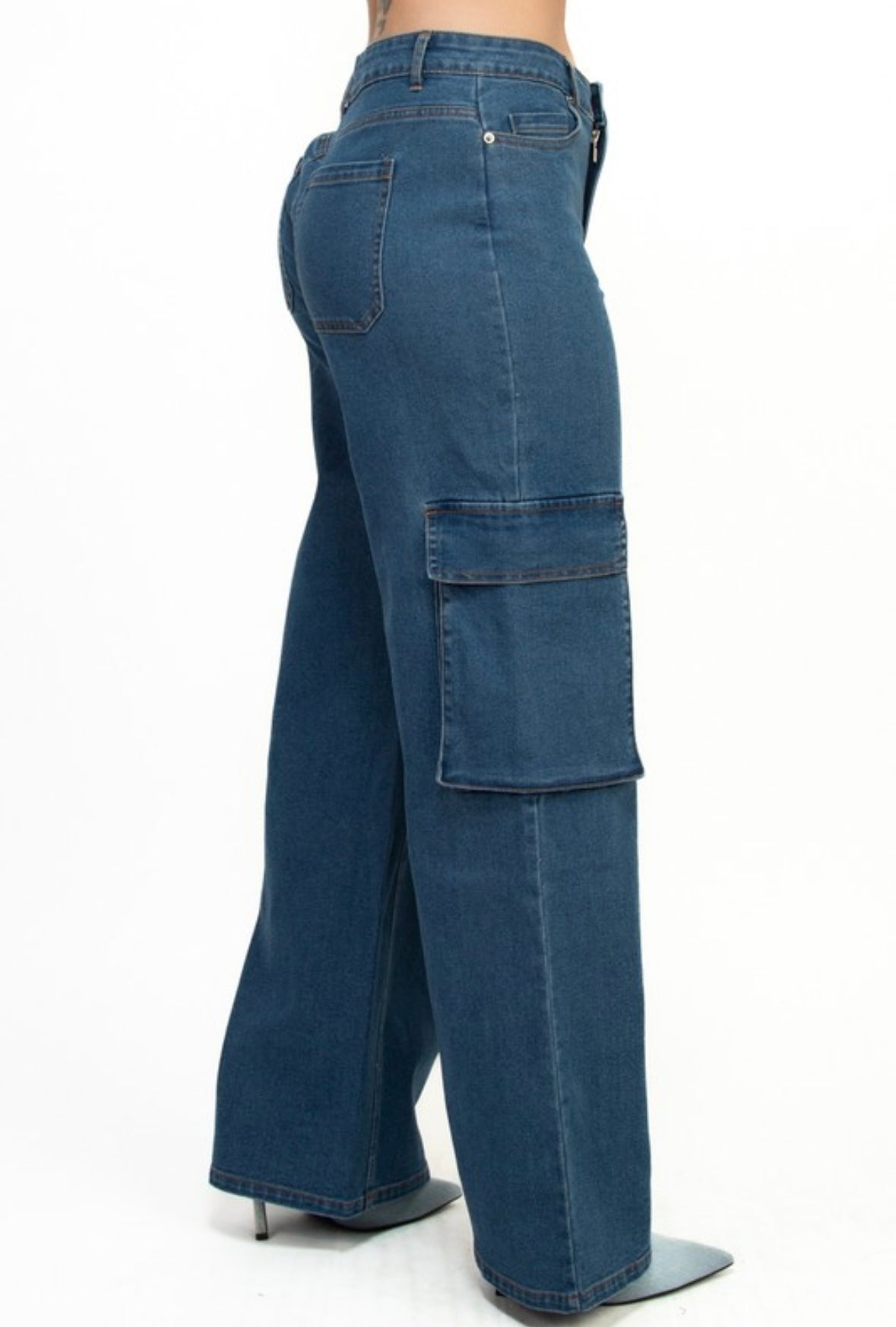 Mid-Rise Cargo Denim Pants