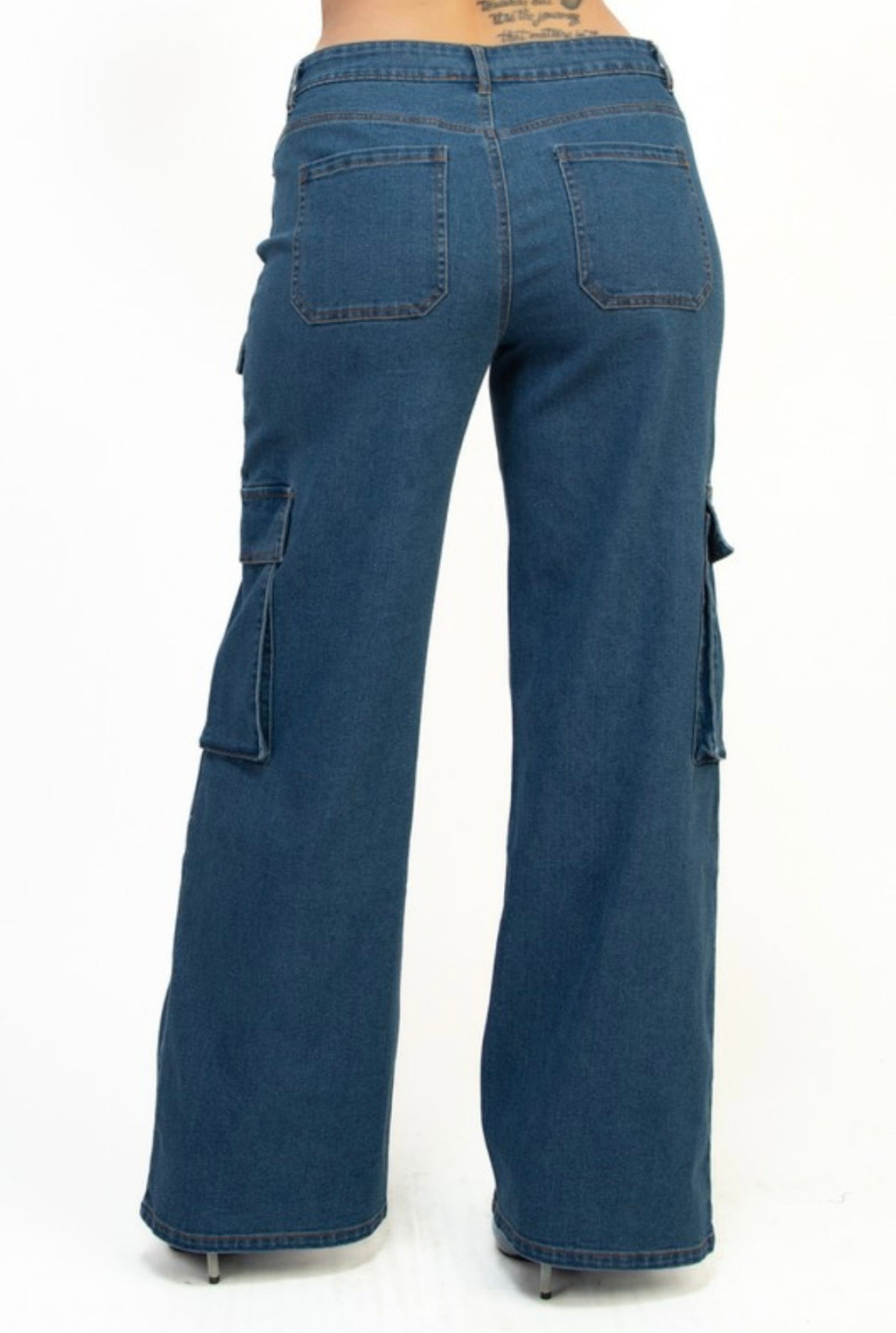 Mid-Rise Cargo Denim Pants