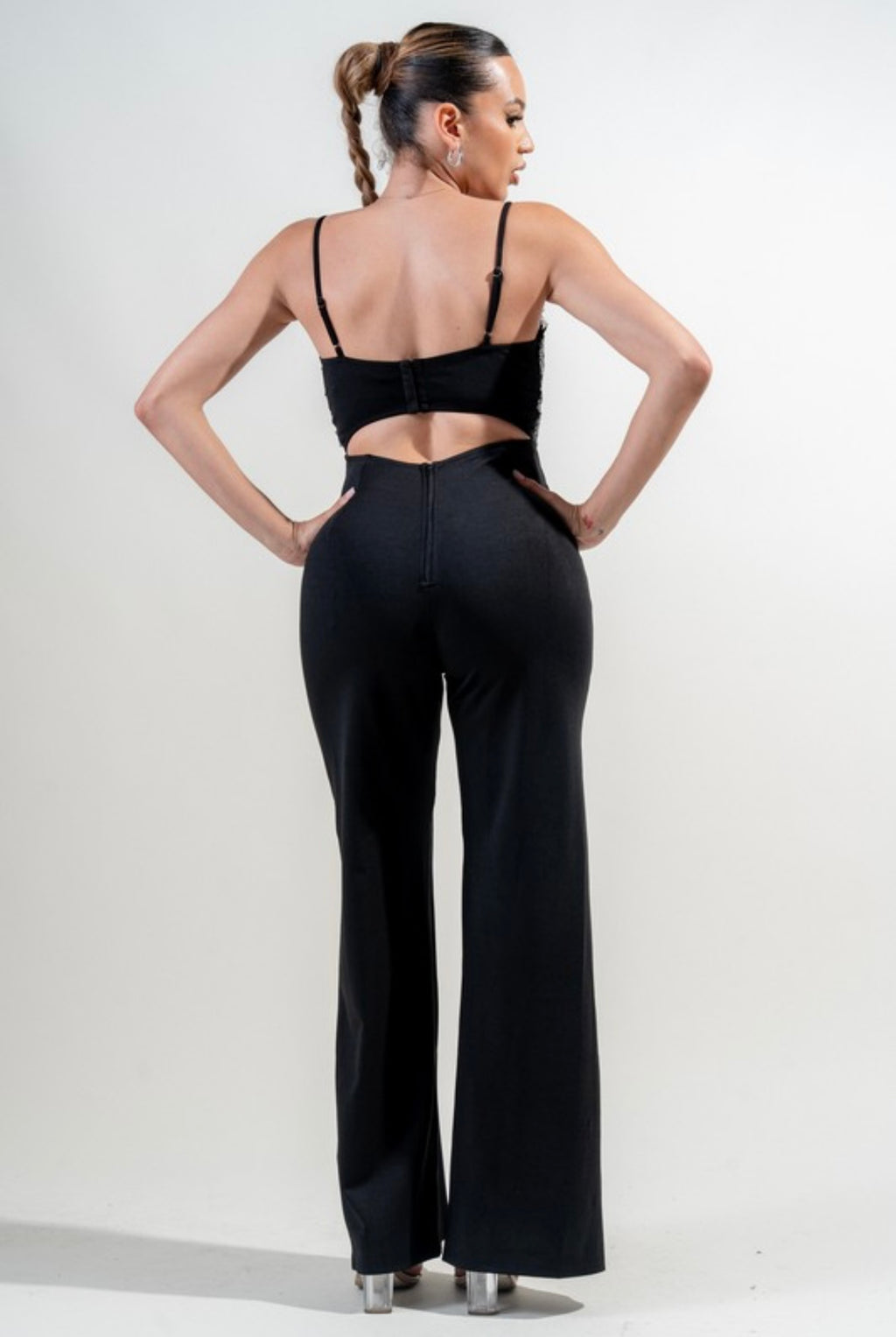 Luxe Sequins Lace Sweetheart Nylon Ponte Jumpsuit