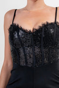 Luxe Sequins Lace Sweetheart Nylon Ponte Jumpsuit
