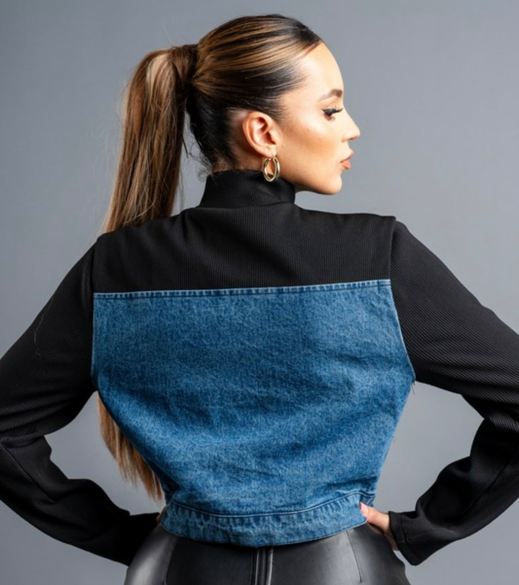 Denim Cropped Rider Jacket