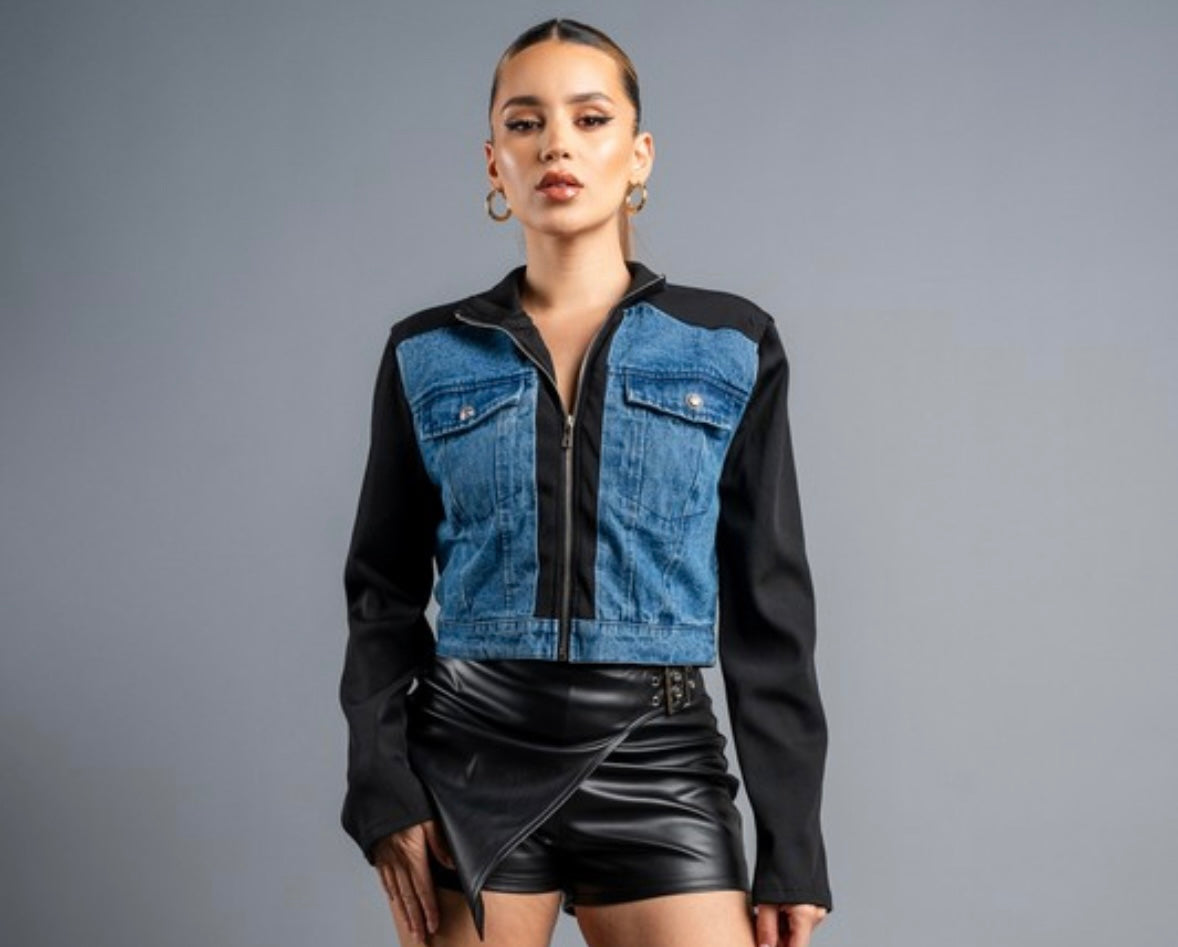 Denim Cropped Rider Jacket