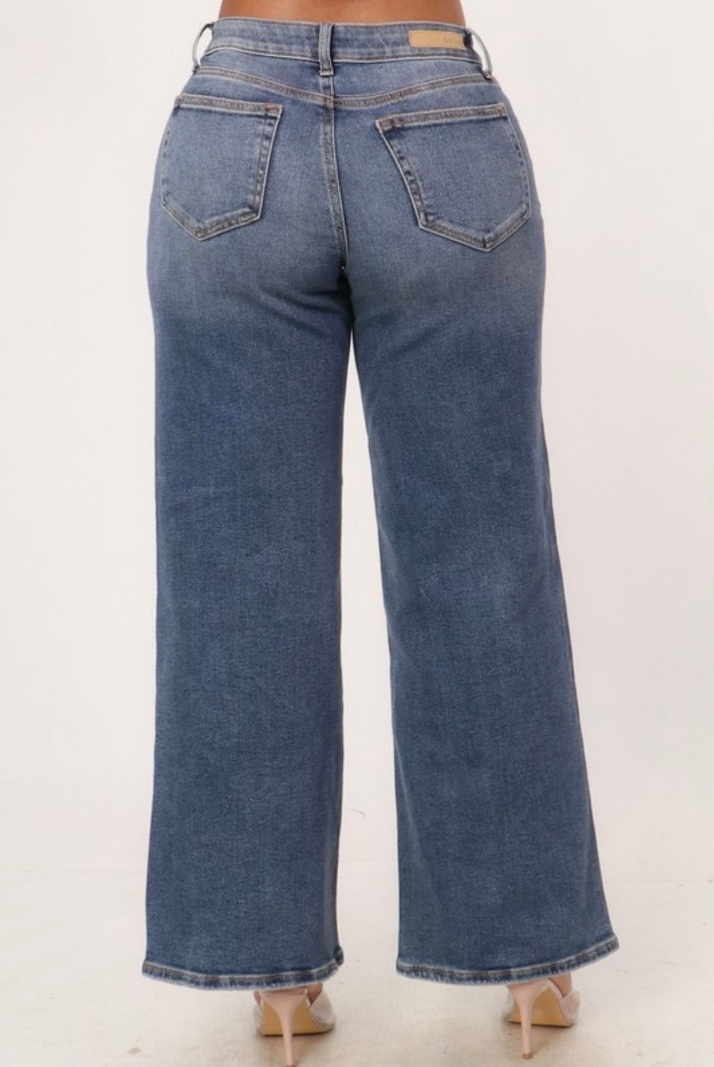 Asymmetrical Waist Wide Leg Stretchy Jean