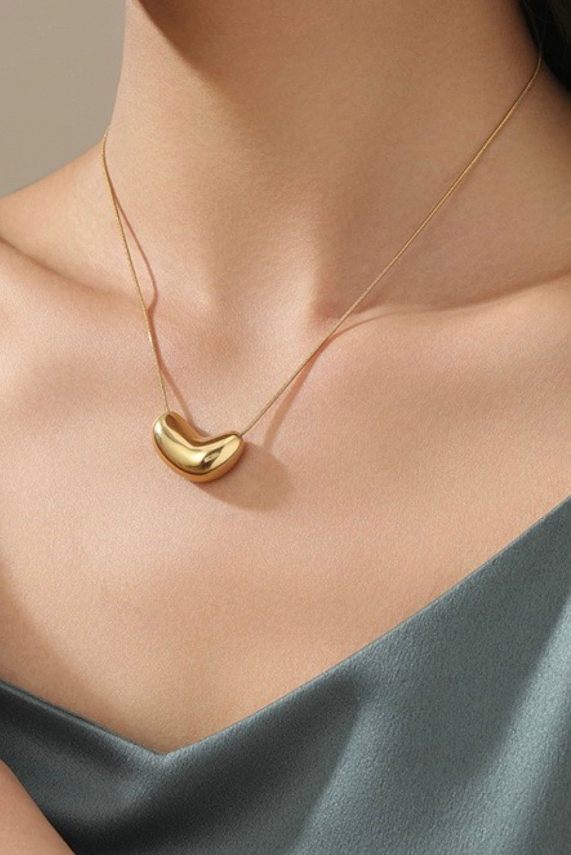 18K Stainless Steel Tarnish-Free Bean Necklace